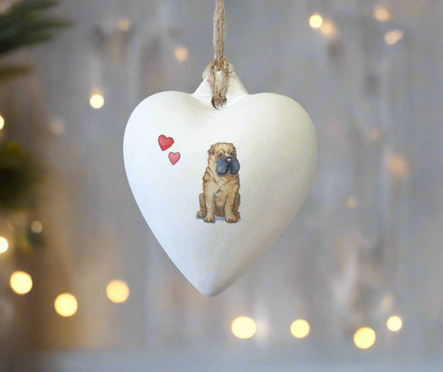 Shar Pei Ceramic Heart Bauble